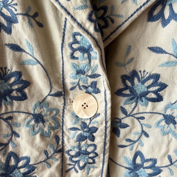 J Jill 100% Linen Floral Embroidered Jacket / Blazer.  Size Petite Small. - Picture 4 of 15
